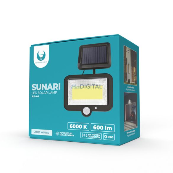Kültéri napelemes lámpa, PIR mozgásérzékelő, IP65, 8W, 6000K / 600lm, Forever Light FLS-06 Sunari 