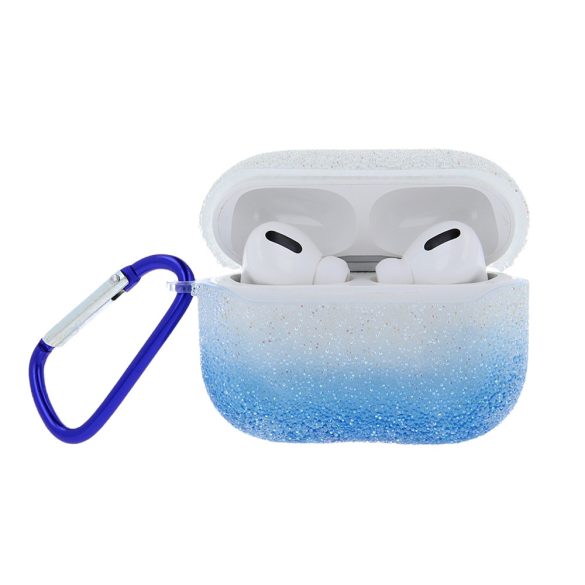 Airpods / Airpods 2 tok akasztóval, TPU tok, kék csillámos, Caviar