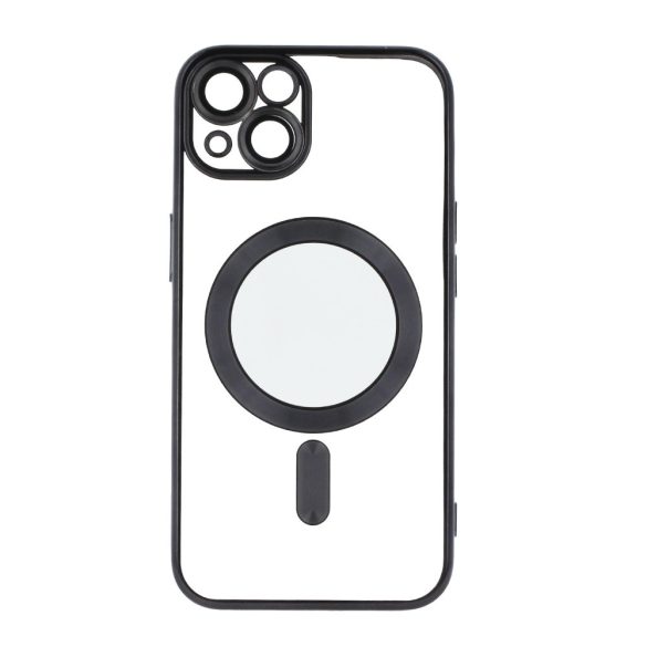 iPhone 12 (6.1") szilikon tok, TPU tok, kamera védelem, magsafe, króm keretes, fekete, Color Chrome Mag