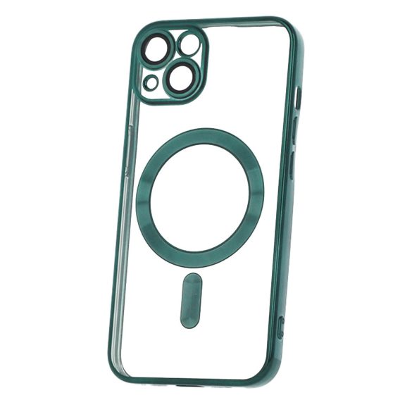 iPhone 12 (6.1") szilikon tok, TPU tok, kamera védelem, magsafe, króm keretes, zöld, Color Chrome Mag