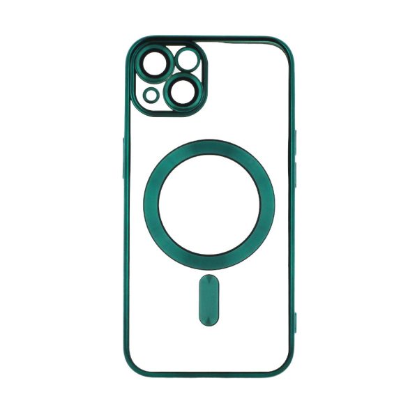 iPhone 14 (6.1") szilikon tok, TPU tok, kamera védelem, magsafe, króm keretes, zöld, Color Chrome Mag