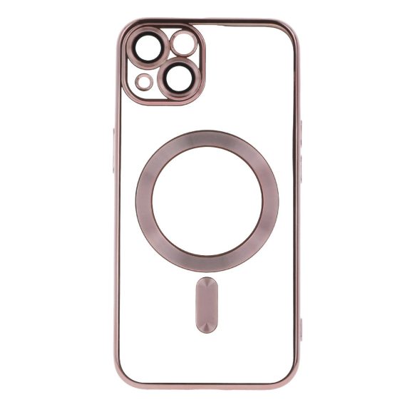 iPhone 13 (6.1") szilikon tok, TPU tok, kamera védelem, magsafe, króm keretes, rose gold, Color Chrome Mag