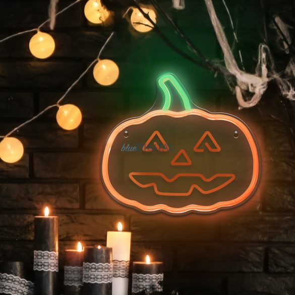 Neon plexi LED lámpa, Pumpkin with Stem, falra akasztható, narancs-zöld, Neolia NNE13