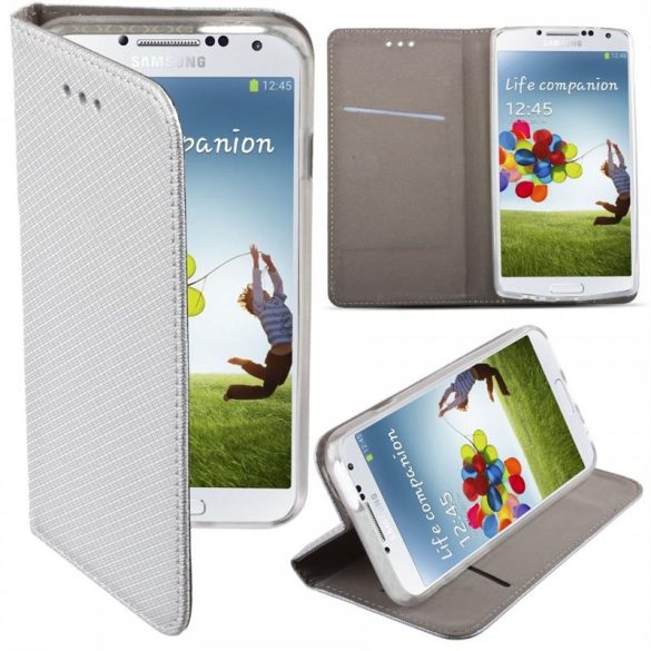 LG K7 telefon tok, könyvtok, oldalra nyíló tok, mágnesesen záródó, X210, ezüst