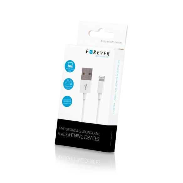 iPhone 8pin adatkábel, 3M, 1A, fehér, Forever