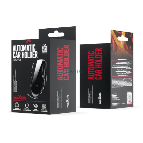 Univerzális autós tartó wireless töltővel, szellőzőnyílásra helyezhető, automata, 15W, fekete, Maxlife MXCH-08