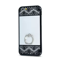   Samsung G920 Galaxy S6 fekete "Floral" gyűrűs hátlap tok