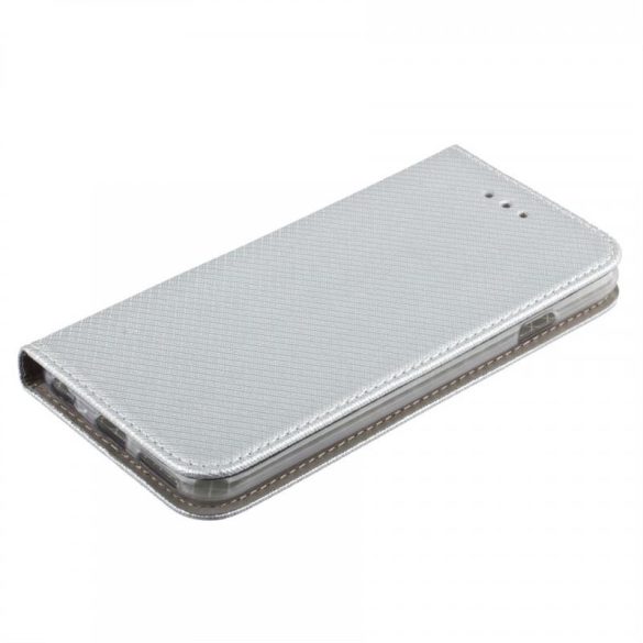 Huawei Y6 II telefon tok, könyvtok, oldalra nyíló tok, mágnesesen záródó, ezüst