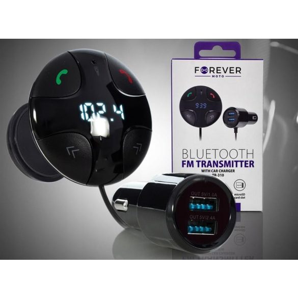 Bluetooth FM transmitter, 2xUSB port, 3.4A, BT4.2, microSD foglalat, Forever TR-310