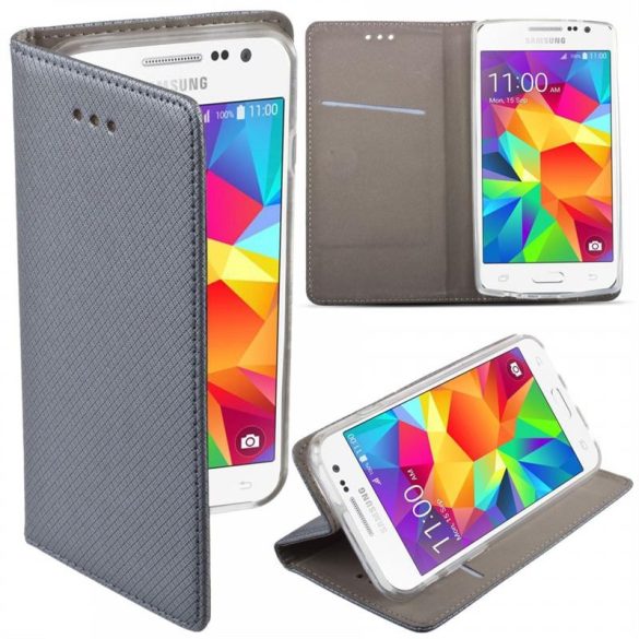 Samsung Galaxy J3 Prime 2017 USA telefon tok, könyvtok, oldalra nyíló tok, mágnesesen záródó, SM-J327, szürke
