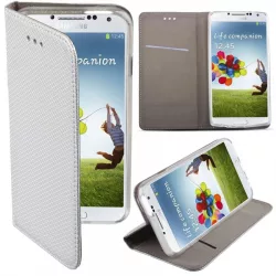   Samsung Galaxy J3 Prime 2017 USA telefon tok, könyvtok, oldalra nyíló tok, mágnesesen záródó, SM-J327, ezüst, Smart Magnet