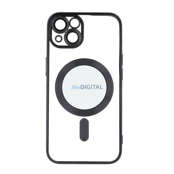 iPhone 15 Pro (6.1") szilikon tok, TPU tok, kamera védelem, magsafe, króm keretes, fekete, Color Chrome