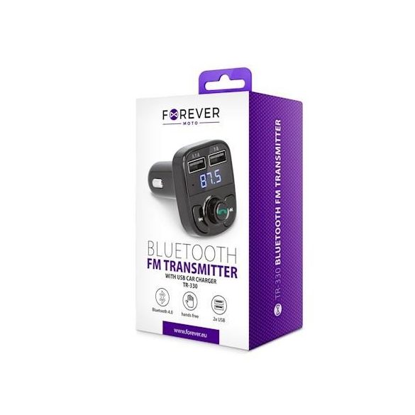 Bluetooth FM transmitter, 2xUSB / SD kártyaolvasó, 3.1A / 1A, LED kijelző, fekete, Forever TR-330