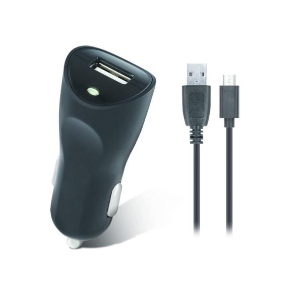 Setty fekete szivartöltőfej 1A + fekete micro usb kábel