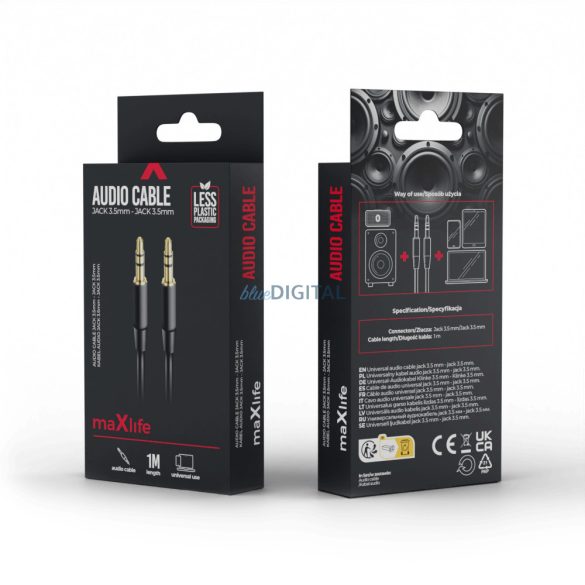 Univerzális jack-jack audio kábel, 3.5mm, fekete, 1M, Maxlife