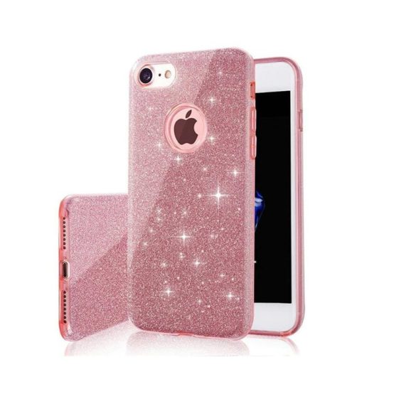 iPhone XR (6,1") szilikon tok, csillámos, hátlap tok, pink, Glitter