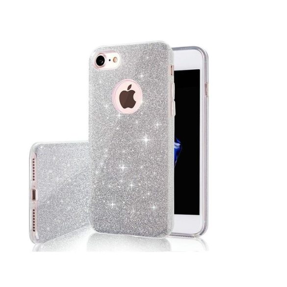 iPhone XR (6,1") szilikon tok, csillámos, hátlap tok, ezüst, Glitter