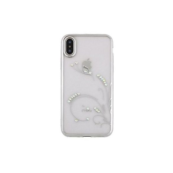 Beeyo iPhone XS Max (6,5") köves, pillangó mintás, átlátszó, ezüst keretes szilikon tok