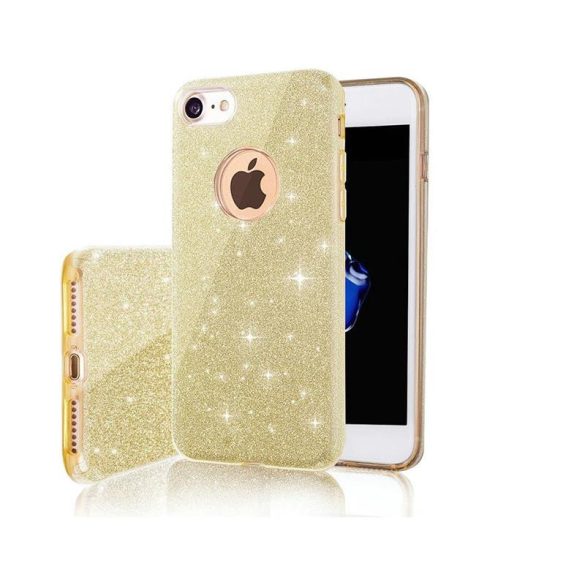 iPhone X / XS (5.8") szilikon tok, csillámos, hátlap tok, arany, Glitter