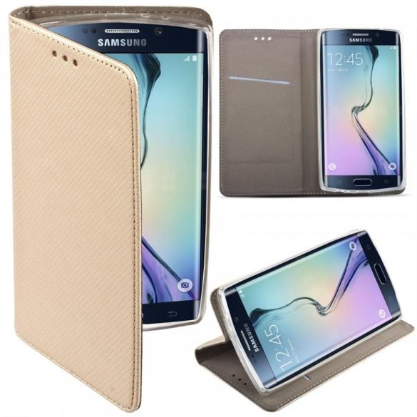 Huawei Y6 2019 telefon tok, könyvtok, oldalra nyíló tok, mágnesesen záródó, arany