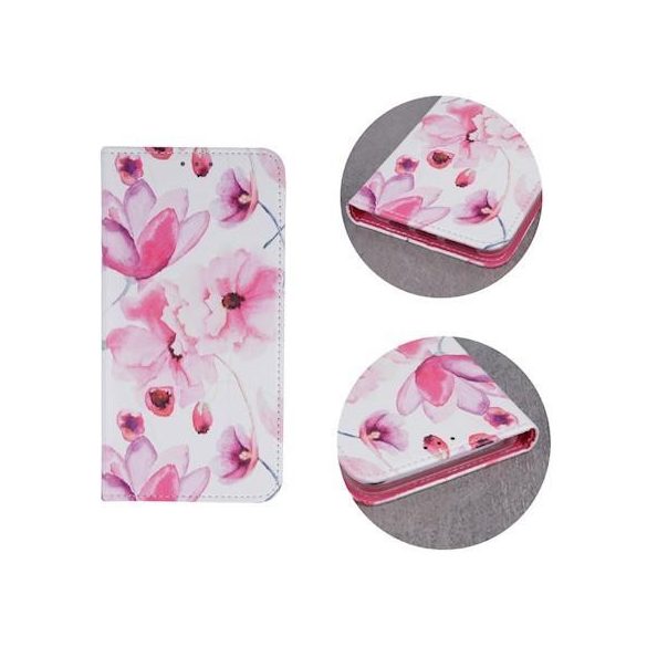 iPhone XS Max (6,5") "Pink Flowers" szilikon keretes könyvtok