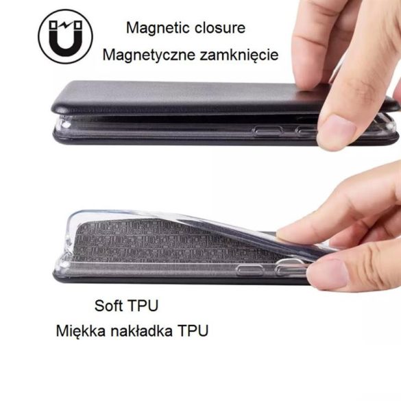 Samsung Galaxy A20e könyvtok, mágneszáras, flip tok, szilikon keretes, fekete, SM-A20e, Diva