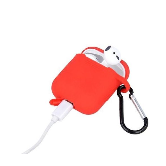 Airpods / AirPods2 piros szilikon tok akasztóval