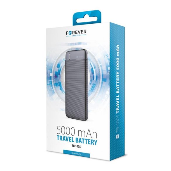 Power bank 1XUSB / Type-C / Micro USB foglalattal, 5000mAh, fekete, Forever TB-100S