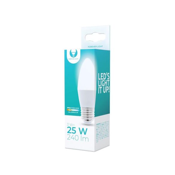 LED izzó E27 / C37, 3W, 3000K, 240lm, meleg fehér fény, Forever Light