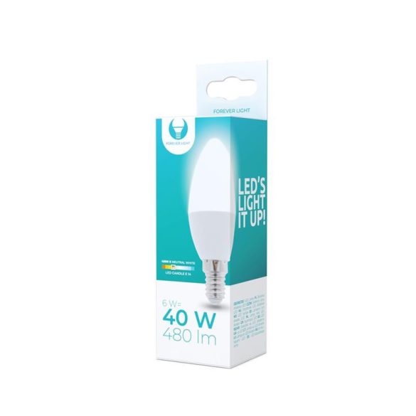 LED izzó E14 / C37, 6W, 4500K, 480lm, semleges fehér fény, Forever Light