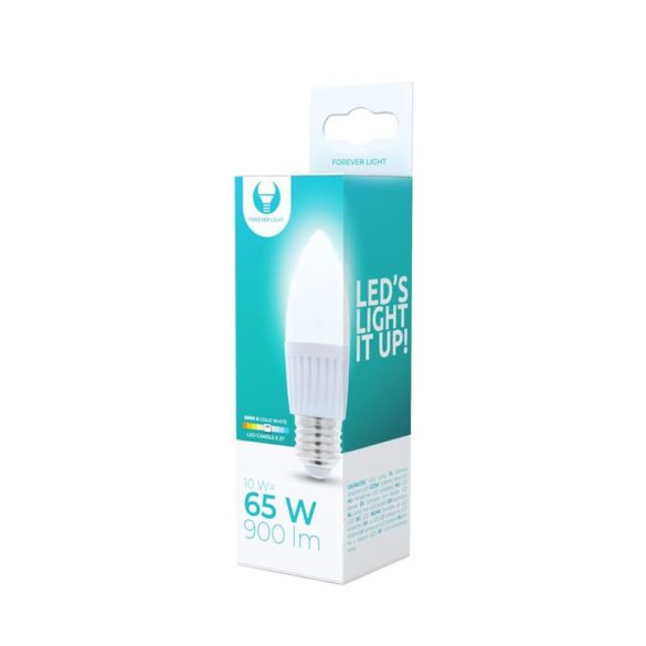 LED izzó E27 / C37, 10W, 6000K, 900lm, hideg fehér fény, Forever Light