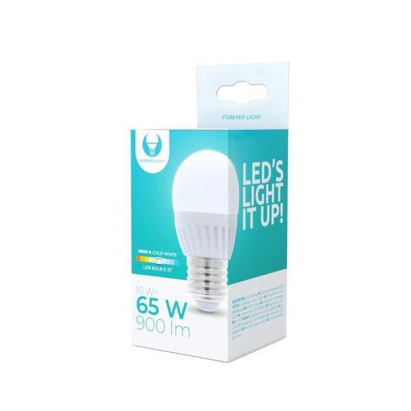LED izzó E27 / G45, 10W, 6000K, 900lm, hideg fehér fény, Forever Light