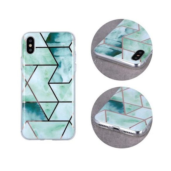 iPhone XS Max (6,5") hátlap tok, TPU tok, márvány mintás, zöld, Geometric Marmur