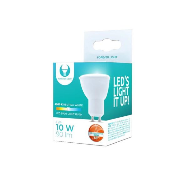 LED izzó GU10, 1W, 4500K, 90lm, semleges fehér fény, Forever Light