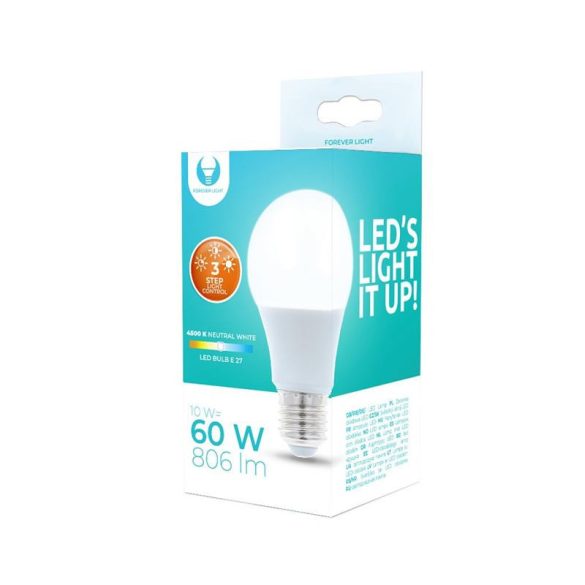 LED izzó E27 / A60, 10W, 4500K, 806lm, semleges fehér fény, Forever Light