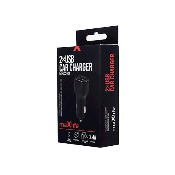 Maxlife MXCC-01 fekete USB szivartöltőfej 2.1A + micro USB adatkábel 1M