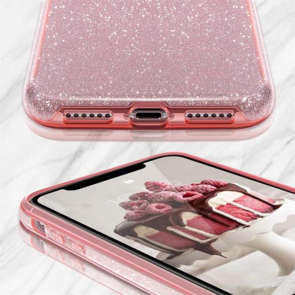 Samsung Galaxy A12 / M12 szilikon tok, csillámos, hátlap tok, pink, SM-A125, SM-M125, Glitter