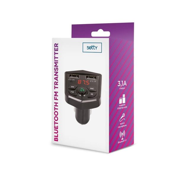 FM Transmitter, 2USB port, fekete, Setty TFM-03