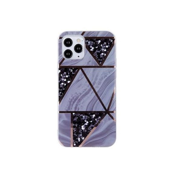 Samsung Galaxy A12 hátlap tok, TPU tok, márvány mintás, graphite, SM-A125, SM-A127, Geometric Marmur