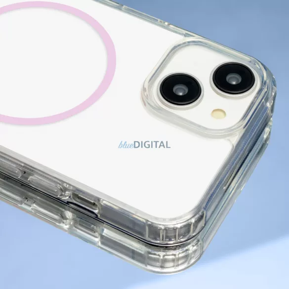 iPhone 15 Pro (6.3") szilikon tok, átlátszó, 1,5mm, rózsaszín, Anti Shock Thin Mag