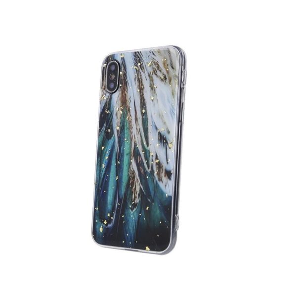 Samsung Galaxy A02s hátlap tok, TPU tok, mintás, SM-A025, Gold Glam Feathers