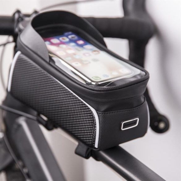 Univerzális biciklis táska, vázra szerelhető, PU + TPU, fekete, vízálló, Model01
