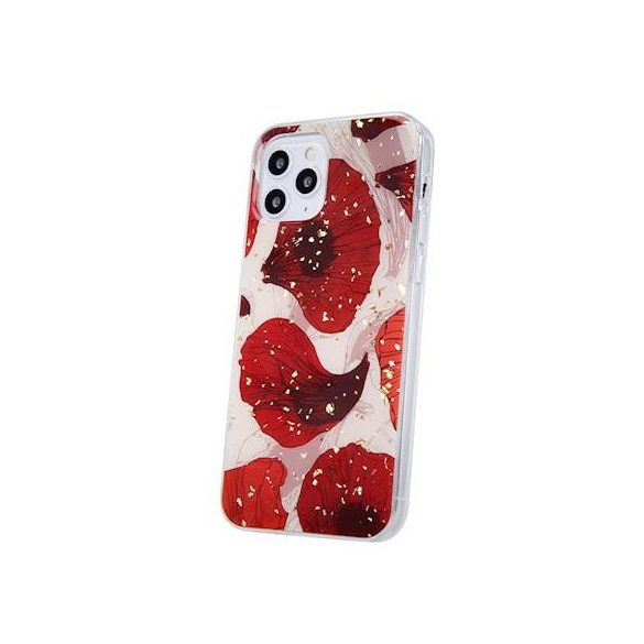 iPhone 13 Pro (6,1") hátlap tok, TPU tok, mintás, Gold Glam Poppy