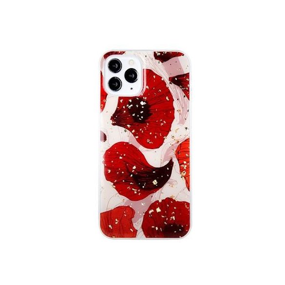 iPhone 13 Pro (6,1") hátlap tok, TPU tok, mintás, Gold Glam Poppy