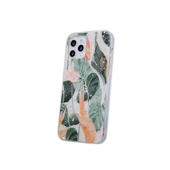 iPhone 13 Pro (6,1") hátlap tok, TPU tok, mintás, Gold Glam Flowerbed