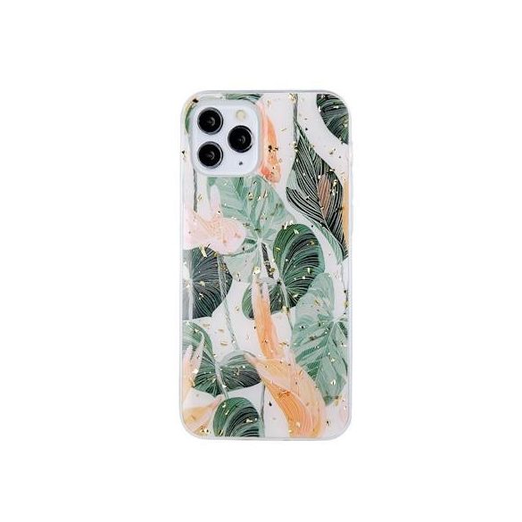 iPhone 13 Pro (6,1") hátlap tok, TPU tok, mintás, Gold Glam Flowerbed