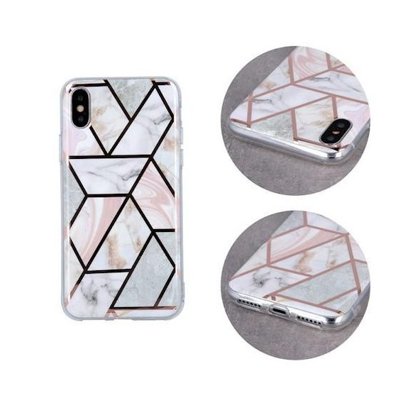 iPhone 13 Pro (6,1") hátlap tok, TPU tok, márvány mintás, pink, Geometric Marmur