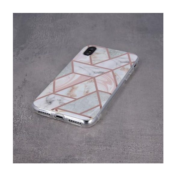iPhone 13 Pro (6,1") hátlap tok, TPU tok, márvány mintás, pink, Geometric Marmur