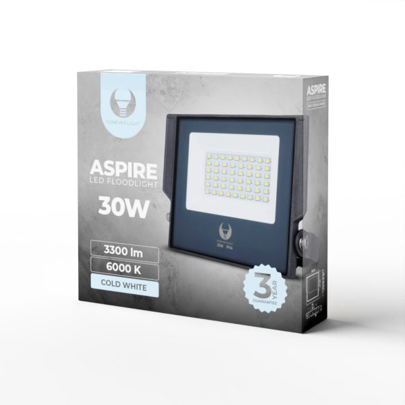 Led fényszóró, hideg fehér fény, 6000K, 3300lm, 30W, IP66, Forever Light Aspire