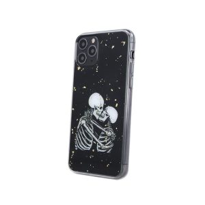 iPhone 12 (6,1") szilikon tok, hátlap tok, TPU tok, fekete, Romantic Skeletons 1